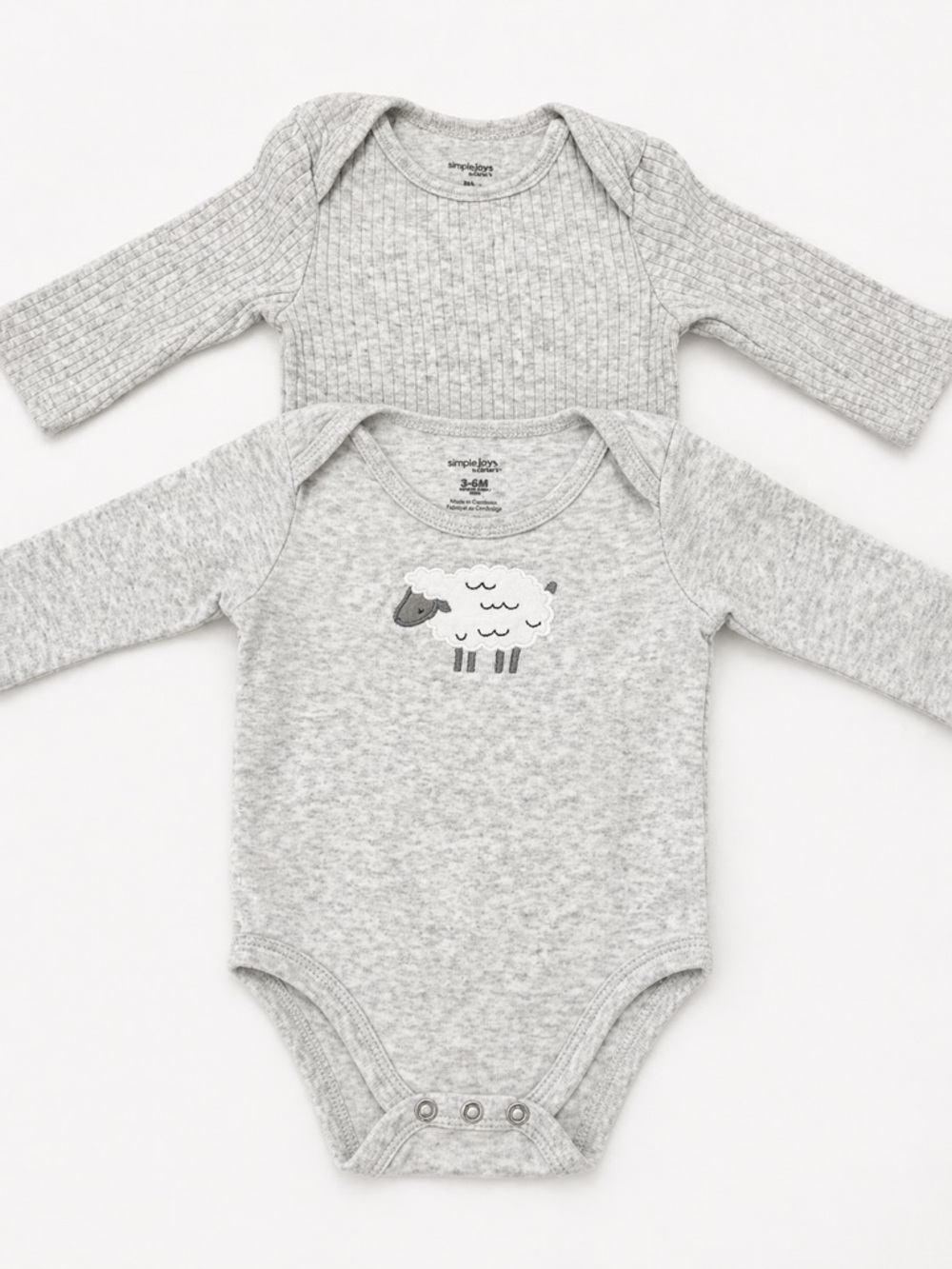 2-Pack Baby Long Sleeve Bodysuits 3–6M | Simple Joys by Carter’s Gray Neutral